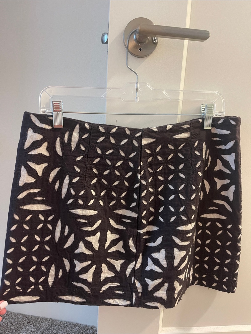 Mango Black and White Laser-Cut Mini Skirt